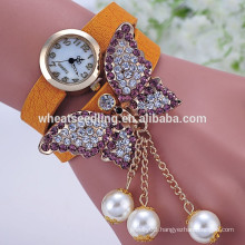 pendant butterfly womens watches leather strap freshwater pearl magnetic bracelet watch